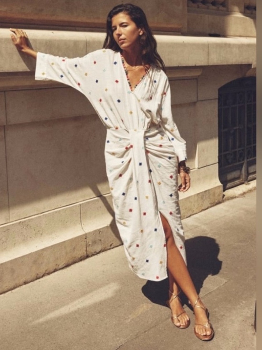 Zara White Midi Dress with Multicolor Embroidered Diamonds - Picture 3 of 5